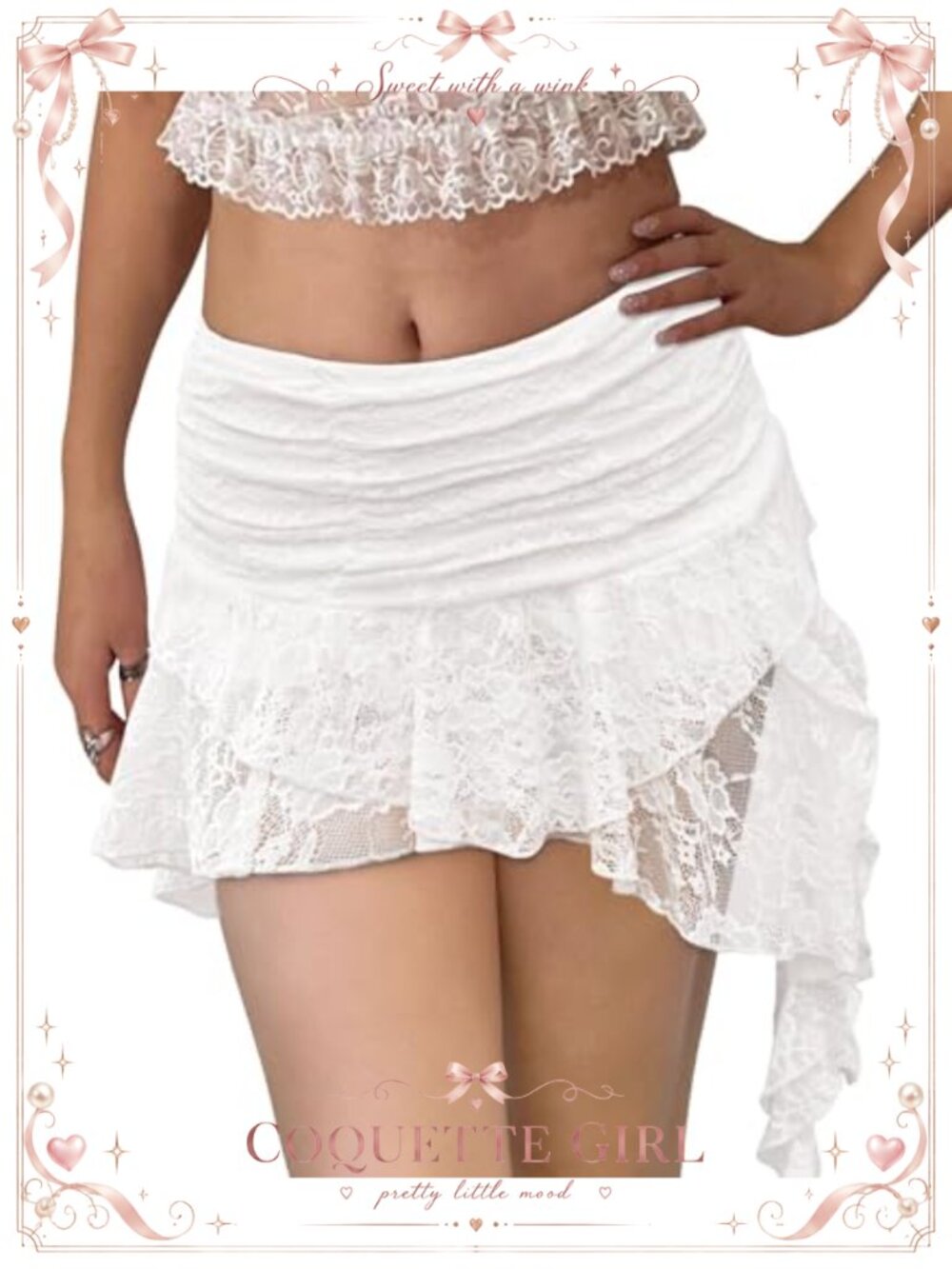 Womens Lace Ruffle Mini Skirt Low Rise Layered Pleated Y2K